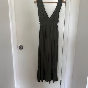 Olive green goddess dress with peekaboo sides